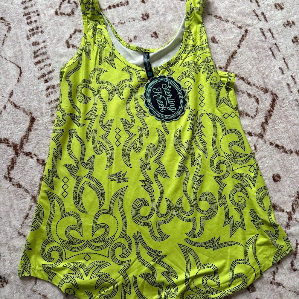 Lime Green Western Patterned Tank Top